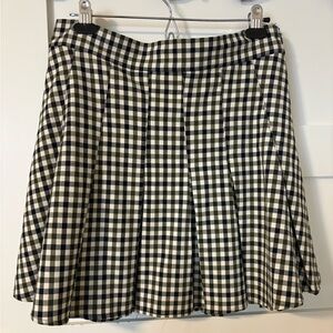 Anthropologie Black Green Cream Gingham Skater Skirt